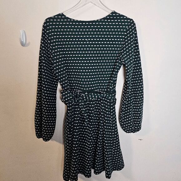 Maeve Anthropologie Malka Polka Dots Faux Wrap Belted Dress Womens Green Size Me - Picture 5 of 5